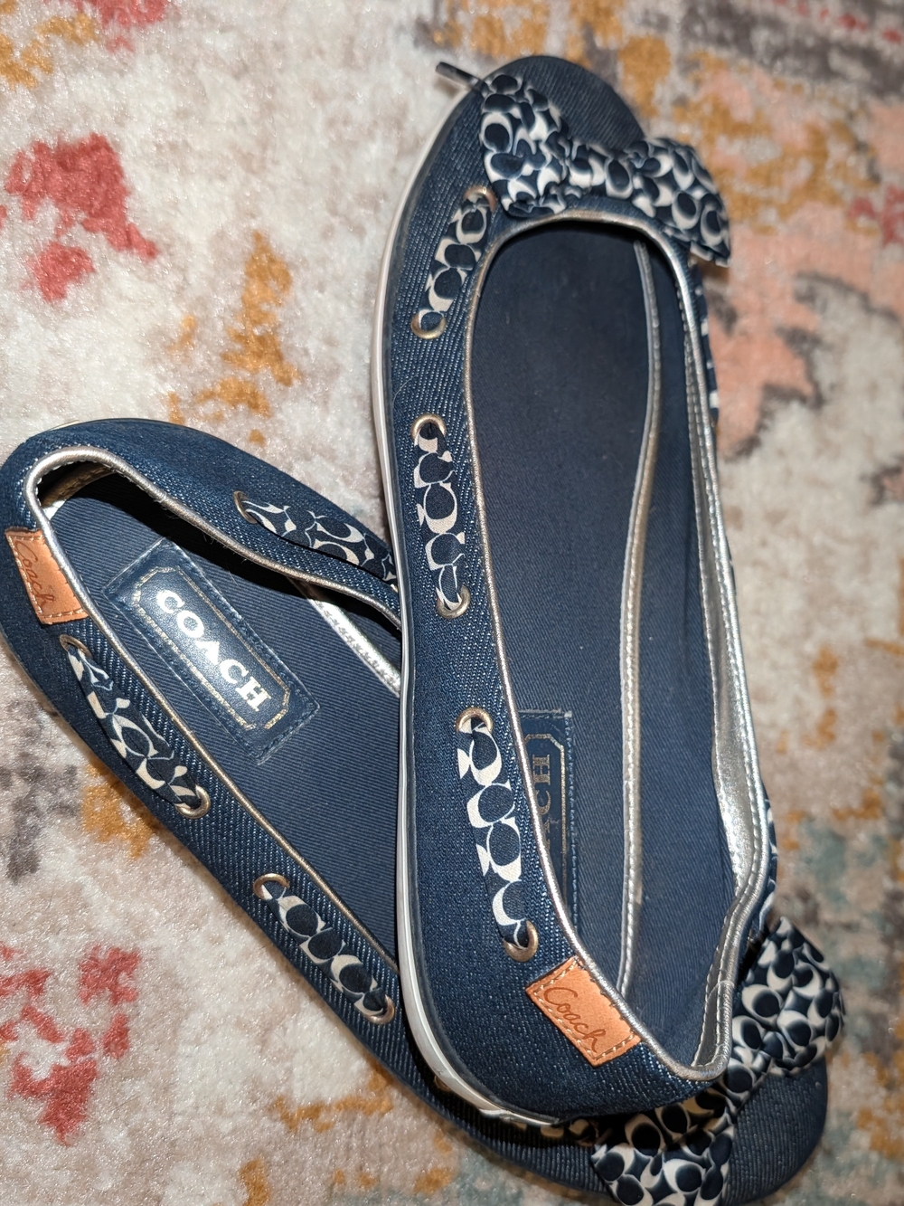 Coach Women's 10 Navy Signature Bow Ballet Flats Gossip Girl Blair Waldorf